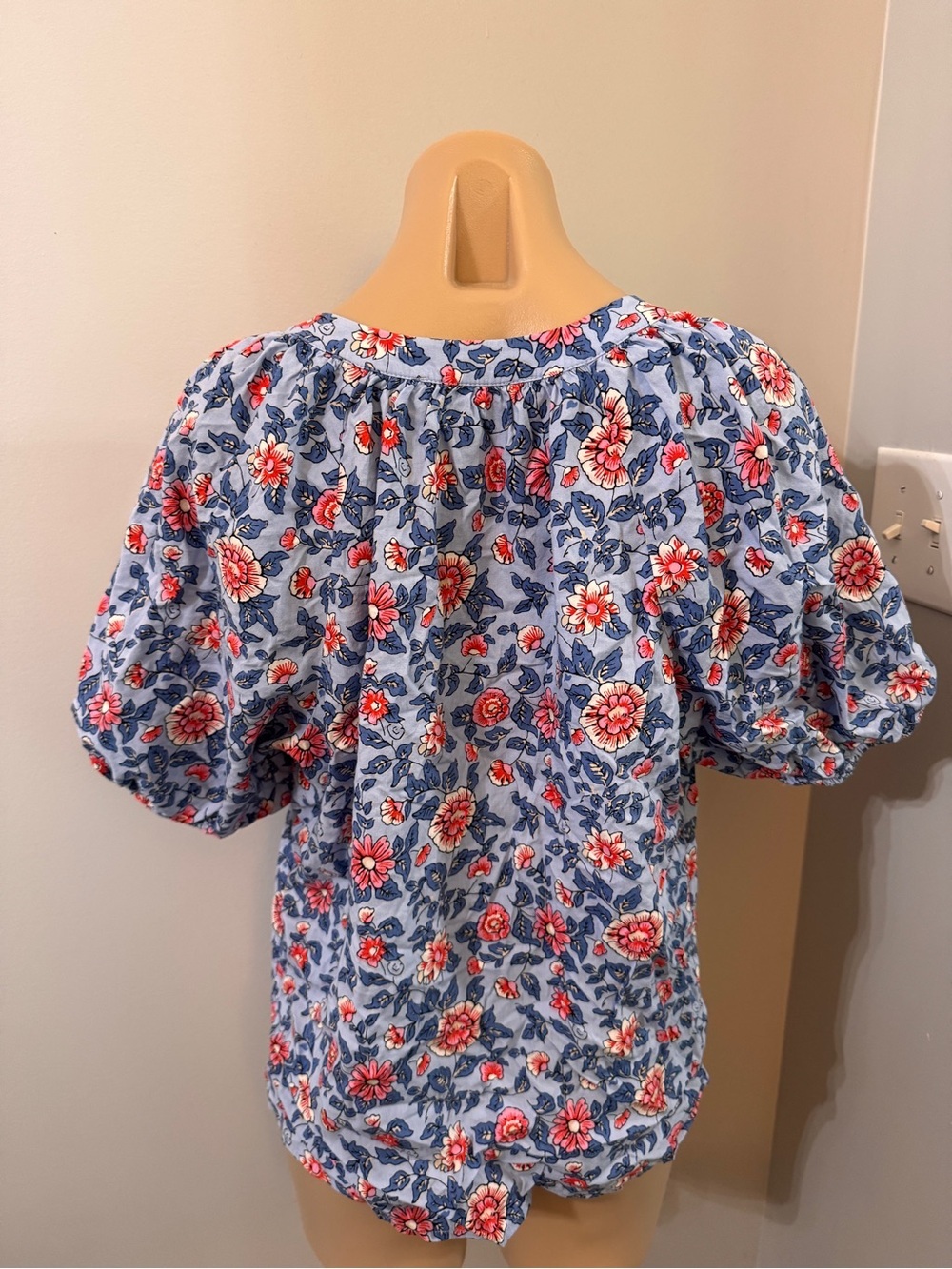 Loft Peasant Floral Top Tie Blouse Medium Blue Pink - Picture 4 of 5